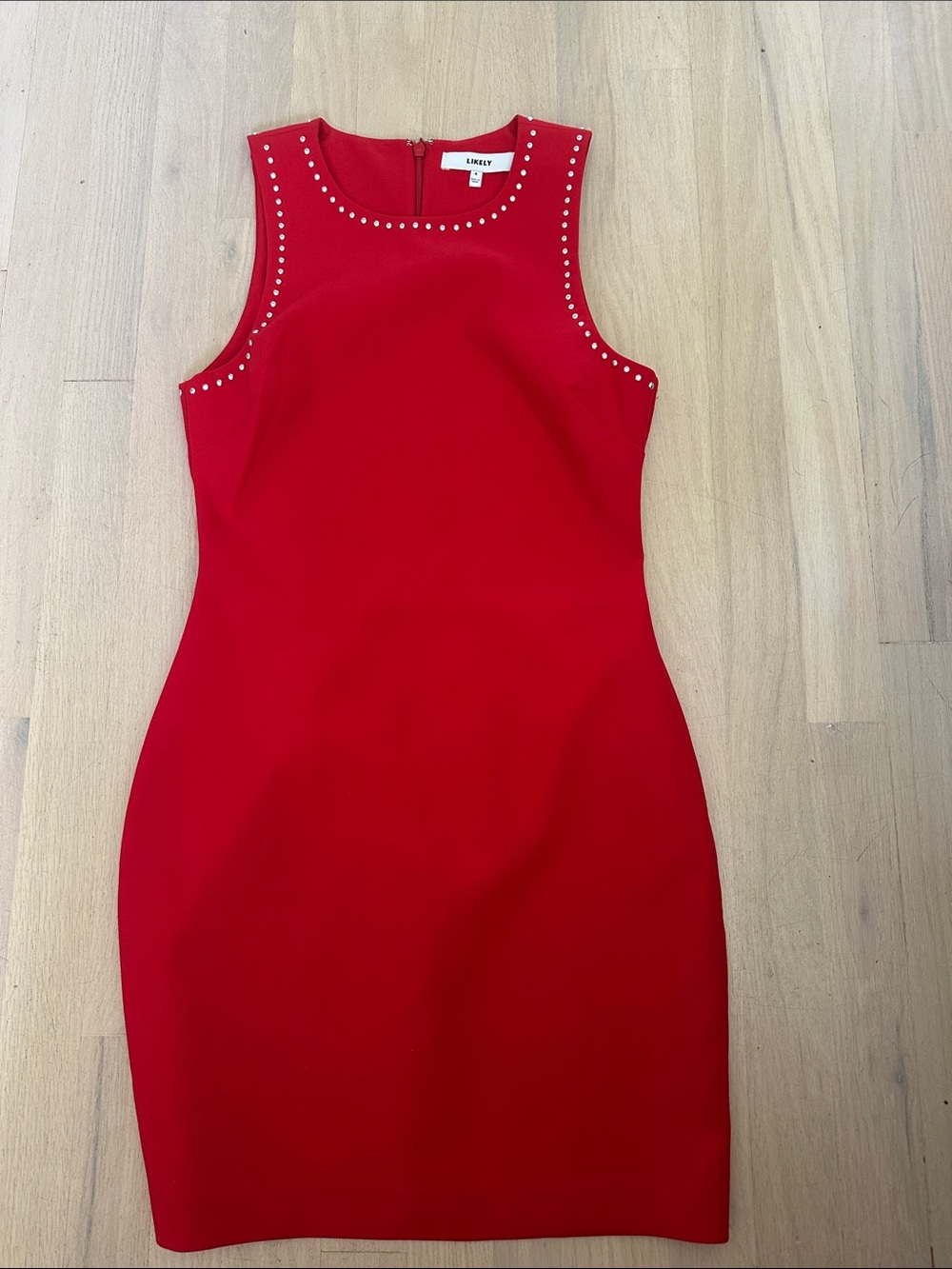 Likely Red Sleeveless Stud-Trim bodycon Dress